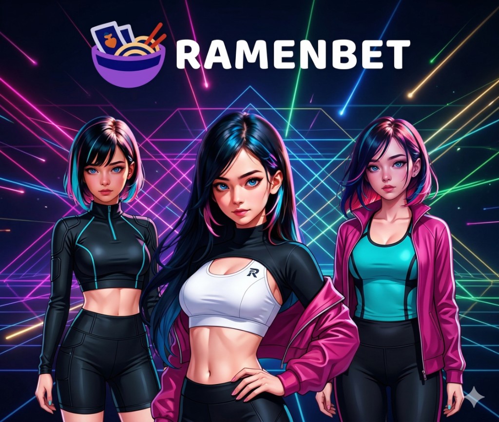RamenBet review banner with neon anime-styled lineup and synthwave lights.